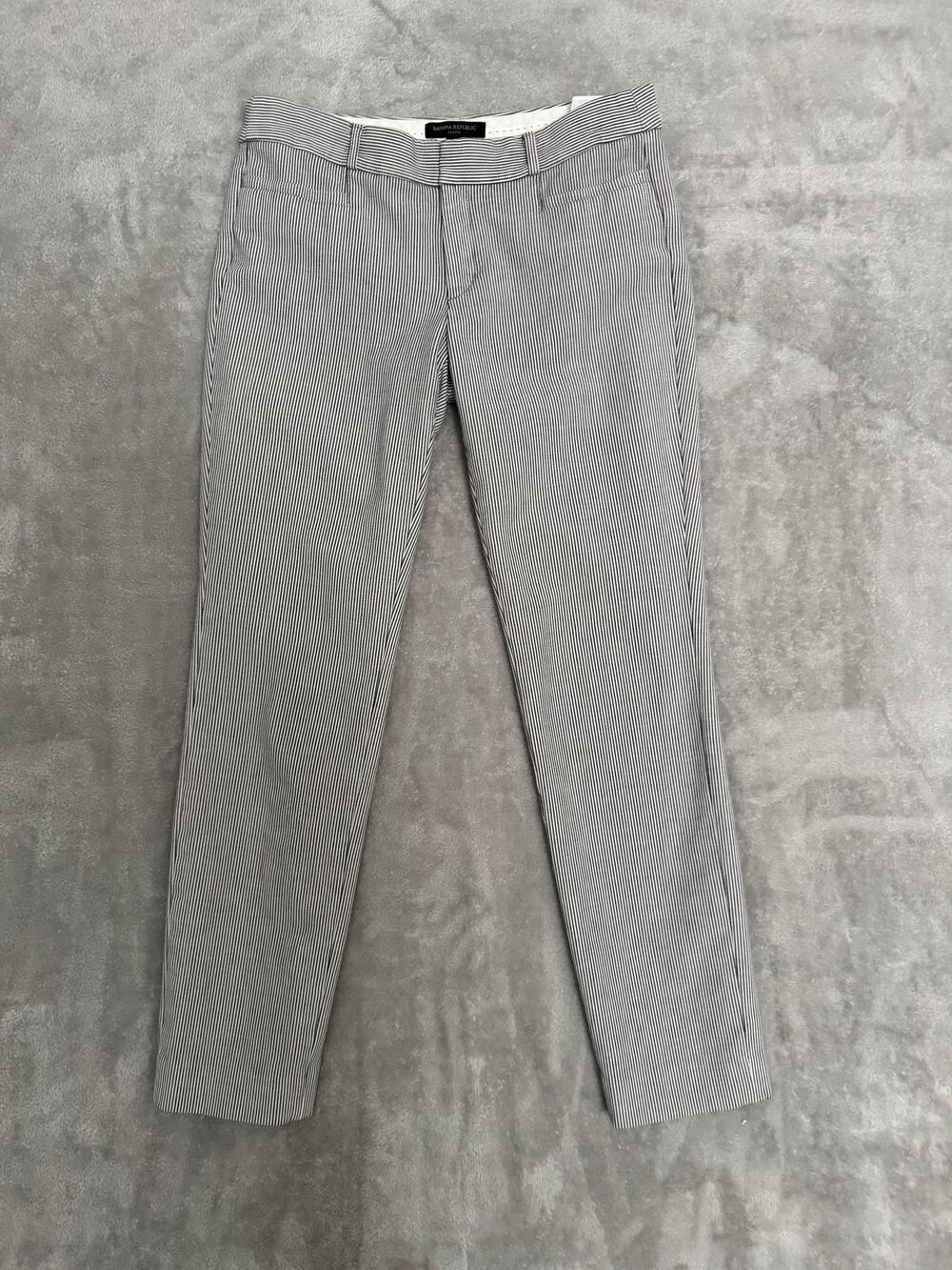 Banana Republic Women Blue/White Stripe Sloan Pant Mid-Rise Straight 6 Long Work